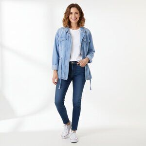 *GAP Light Wash Oversized Denim Utility Jacket with Adjustable Drawstring Waist